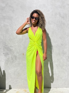 Vestido malha nó decote verde neon REF 38225