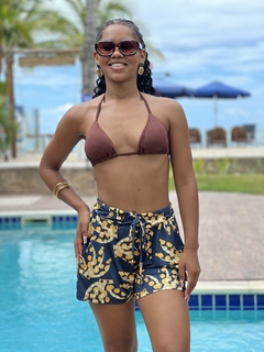 Short malha, com elástico, fundo azul marinho bananas amarelas REF 50074