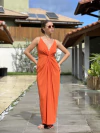 Vestido malha nó decote laranja REF 38218