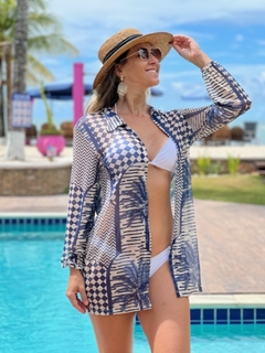 Camisão sem botão, fundo off coqueiro azul marinho REF 49467
