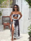 Cropped + Saia envelope malha preta com folhagem branca
