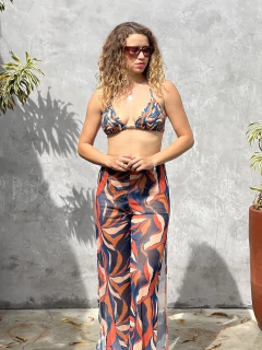 Calça de tule, estampa laranja e azul marinho REF 39918