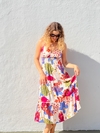Vestido lastex midi estampa com flores rosas REF 48101