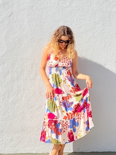 Vestido lastex midi estampa com flores rosas REF 48101
