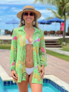 Camisão sem botão, fundo verde lima bananas amarelas REF 49498