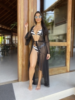 Saída de praia de tule, manga flare, preta REF 19743