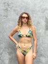 Conjunto Biquíni cortininha com calcinha levanta bumbum, azul marinho com folhas verdes REF 38867