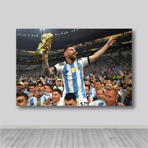 Cuadro Rectangular Argentina Campeón del Mundo 2022, Messi Copa sobre hombros