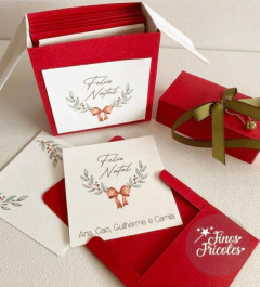 Caixa com 20 cartões personalizados + envelope + adesivo - Natal