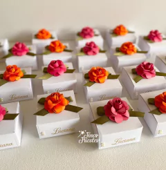 Caixa bem casado com flor e personalizado em hotstamping (20 unidades)