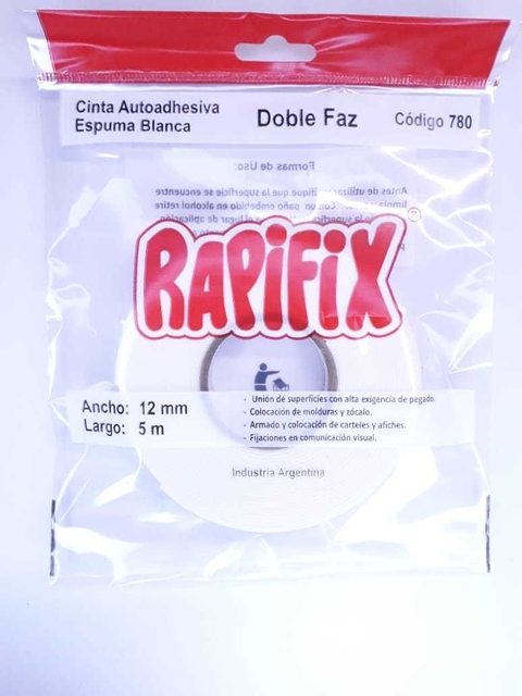 Cinta Doble Faz Rapifix Espuma blanca 12mm x 5 mts