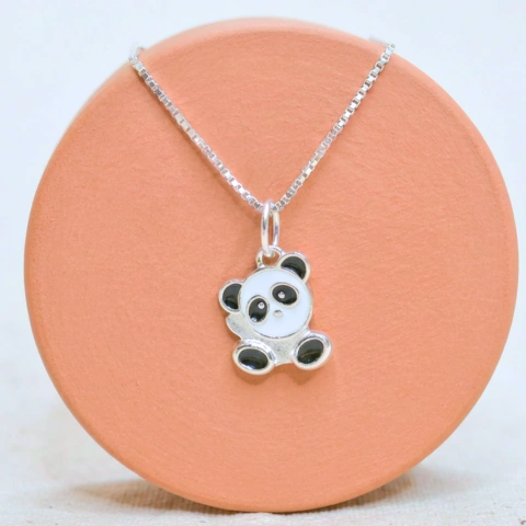 Colar Infantil Panda Resina - Prata 925