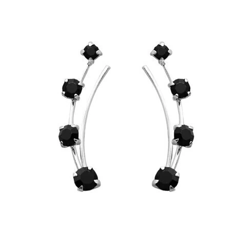 Brinco Ear Cuff 4 Pontos de Luz Negros Decrescentes - Prata 925