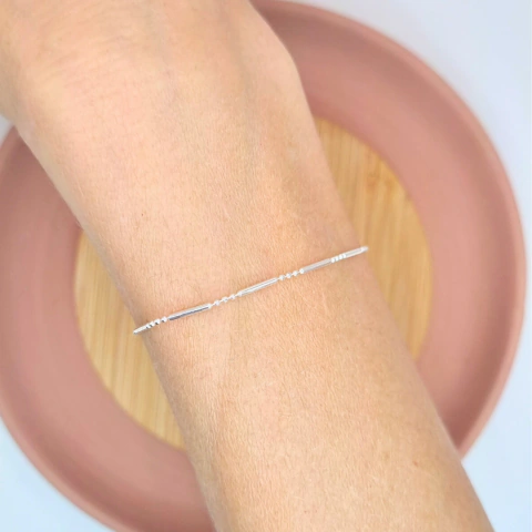 Pulseira Tubinho e Bolinha Intercalada - Prata 925