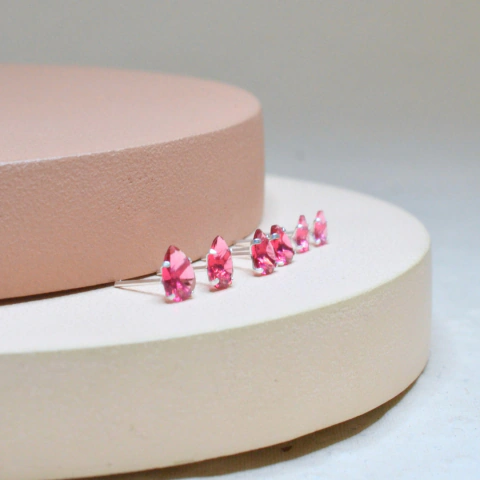 Brinco Trio Ponto de Luz Gota Pink Gancho - Prata 925