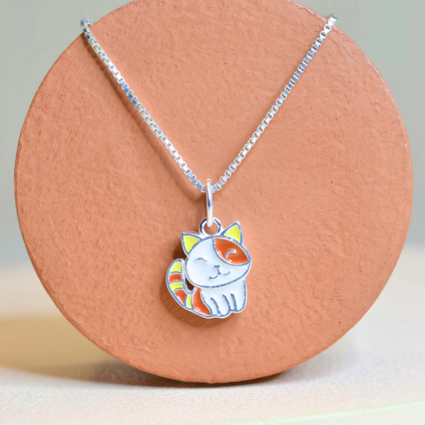 Colar Infantil Gatinho Resina - Prata 925
