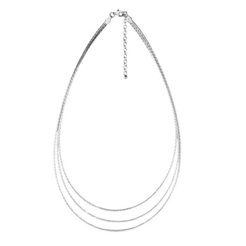 Colar Gargantilha 3 Fios de Prata Espelhado - 4 mm 37 cm a 42 cm