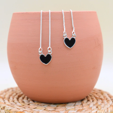 Colar Escapulário Coração Negro - Prata 925 - comprar online