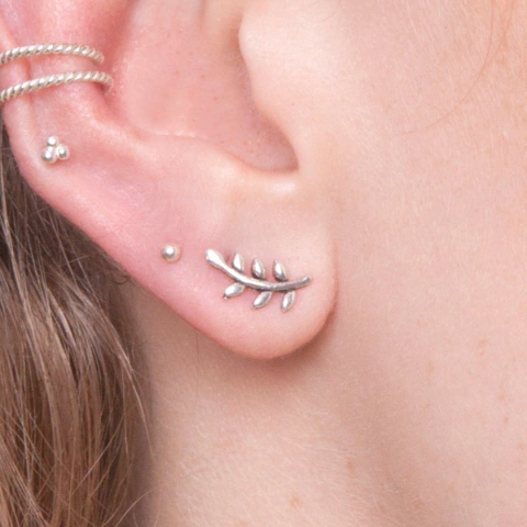 Brinco Ear Cuff Ramo Curvo - Prata 925