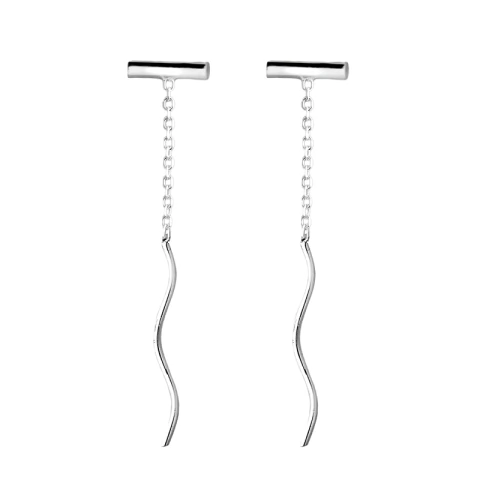 Brinco Passante Ondulado Barra Fio Arredondado Horizontal - Prata 925