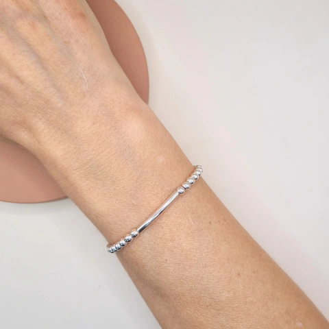 Pulseira Tubinho Curvado Esferas Ajustável - Prata 925