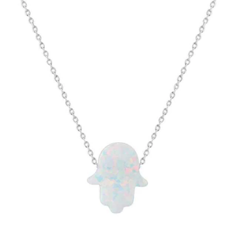Colar Hamsa Opala Branca - Prata 925