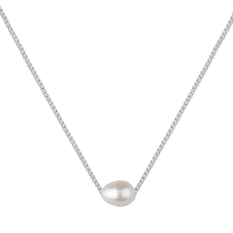 Colar Gargantilha Pérola Mini Oval - Prata 925