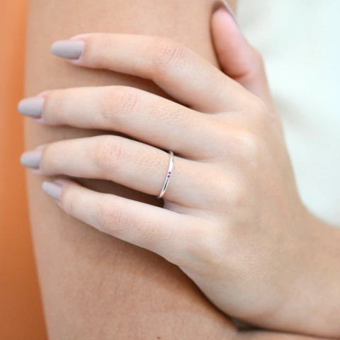 Anel Micro Pontinhos Zircônia Pink - Prata 925