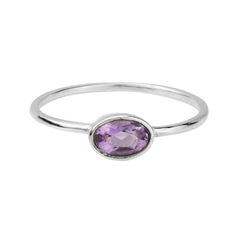 Anel Pedra Ametista Lapidada Oval Aro Liso -