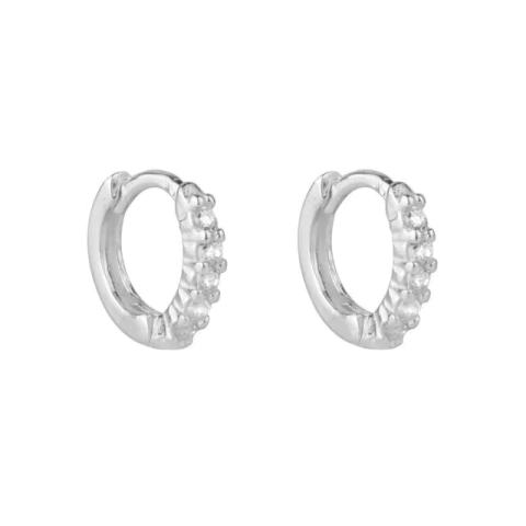 Brinco Argola Click Cravejada 5 Zircônias - Prata 925 - comprar online