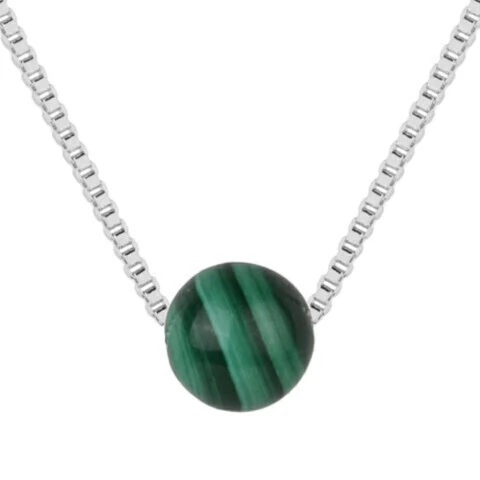 Colar Pedra Malaquita Bolinha - Prata 925