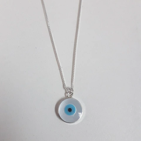 Colar Olho Grego Circular Madreperola Chapado - 10 mm x 10 mm 45 cm