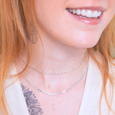 Colar Choker Elos Arredondados - Prata 925