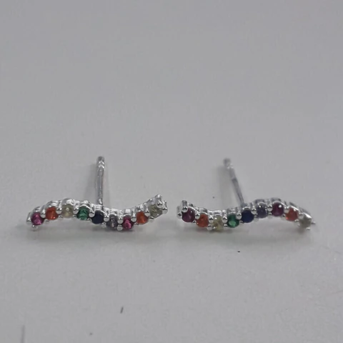 Brinco Sinuoso Cravejado Colorido - 13 mm X 1.5 mm X 2 mm