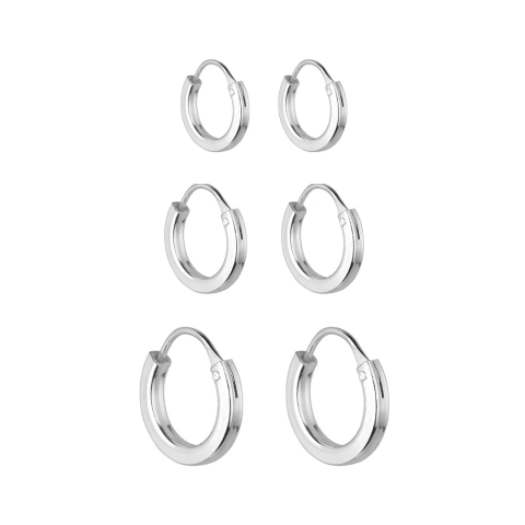 Brinco Trio Argola Lisa Fio Reto 2 mm - Prata 925