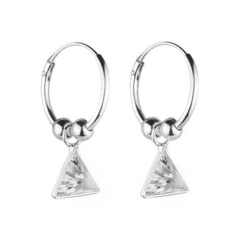 Brinco Argola Pingente Triângulo Ponto de Luz Envolto & 2 Bolinhas - Prata 925