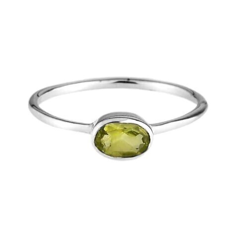 Anel Pedra Peridoto Lapidada Oval