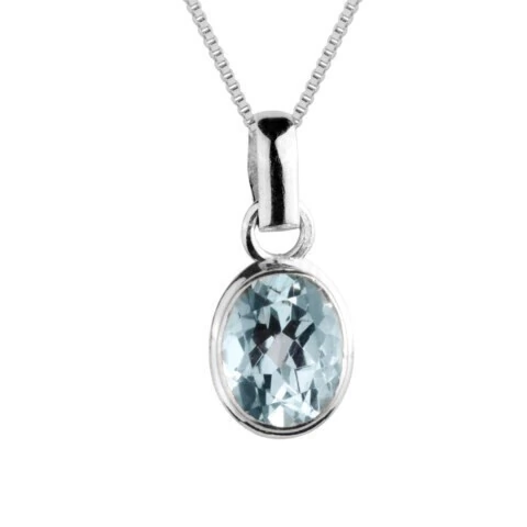 Colar Pedra Topazio Azul Lapidada Oval Moldura Lisa