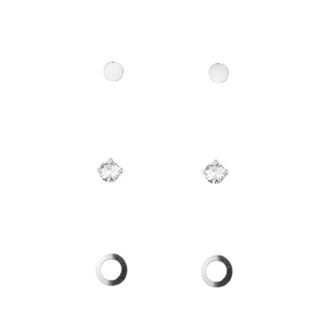 Brinco Trio Circulo Vazado, Circulo Chapado & Ponto de Luz - Prata 925 - comprar online