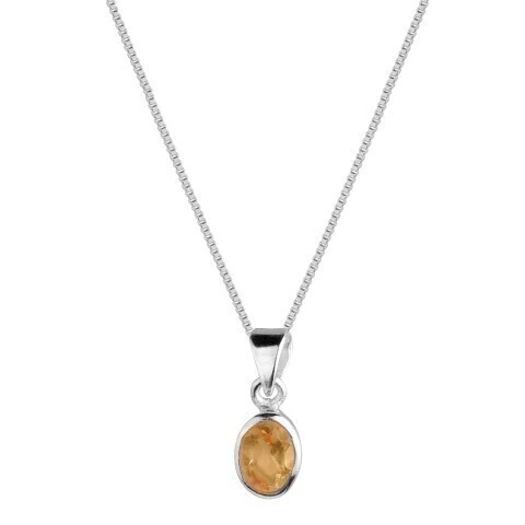Colar Pedra Citrino Lapidada Oval Caixa Envolto - Prata 925