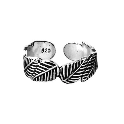 Anel Falange Folhas Envelhecidas Ajustável - Prata925