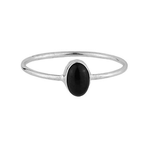 Anel Pedra Ônix Cabochão Oval - Prata 925
