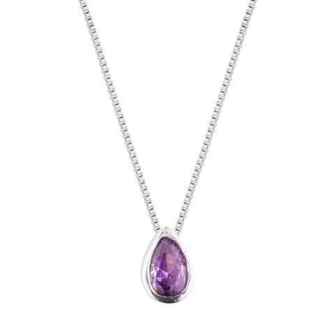 Colar Ponto de Luz Roxo Gota Caixa - Prata 925