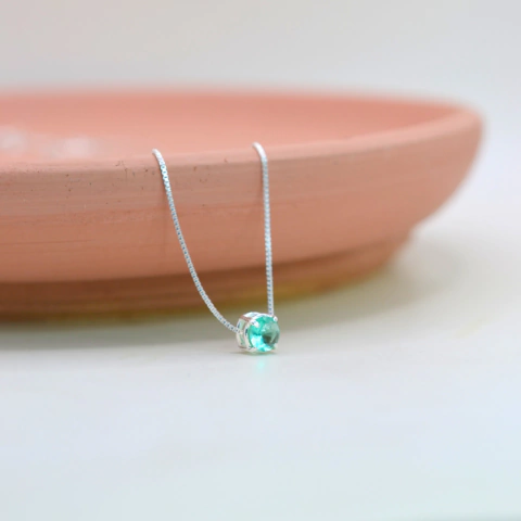 Colar Ponto De Luz Verde Paraiba - Prata 925