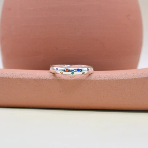 Anel Aliança Pontos de Luz Coloridos - Prata 925