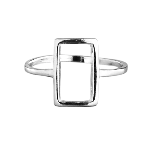 Anel Retângulo Vazado Curvado - Prata 925