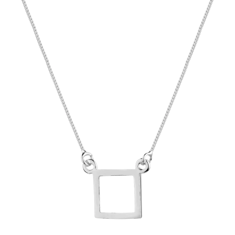 colar quadrado vazado corrente duplo em prata 925