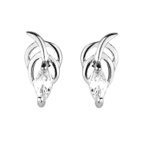 Brinco Folha Vazada Ponto de Luz Navete - Prata 925 - comprar online