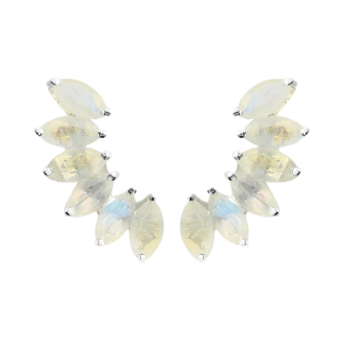 Brinco Ear Cuff Pedra da Lua Lapidada Navete - Prata 925