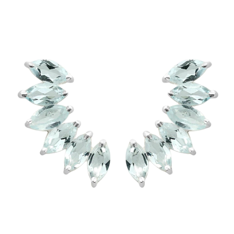 Brinco Ear Cuff Pedra Topázio Azul Lapidada Navete - Prata 925